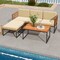 5 Piece Patio Furniture Set Acacia Wood Metal Outdoor Sofa Set Coffee Table Ottoman
